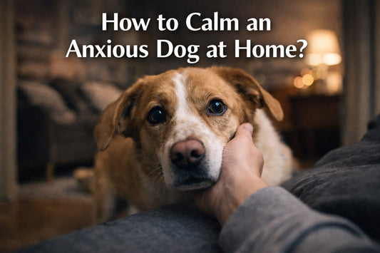 Anxious dog being comforted by owner at home – guide to calm dog anxiety and reduce stress safely