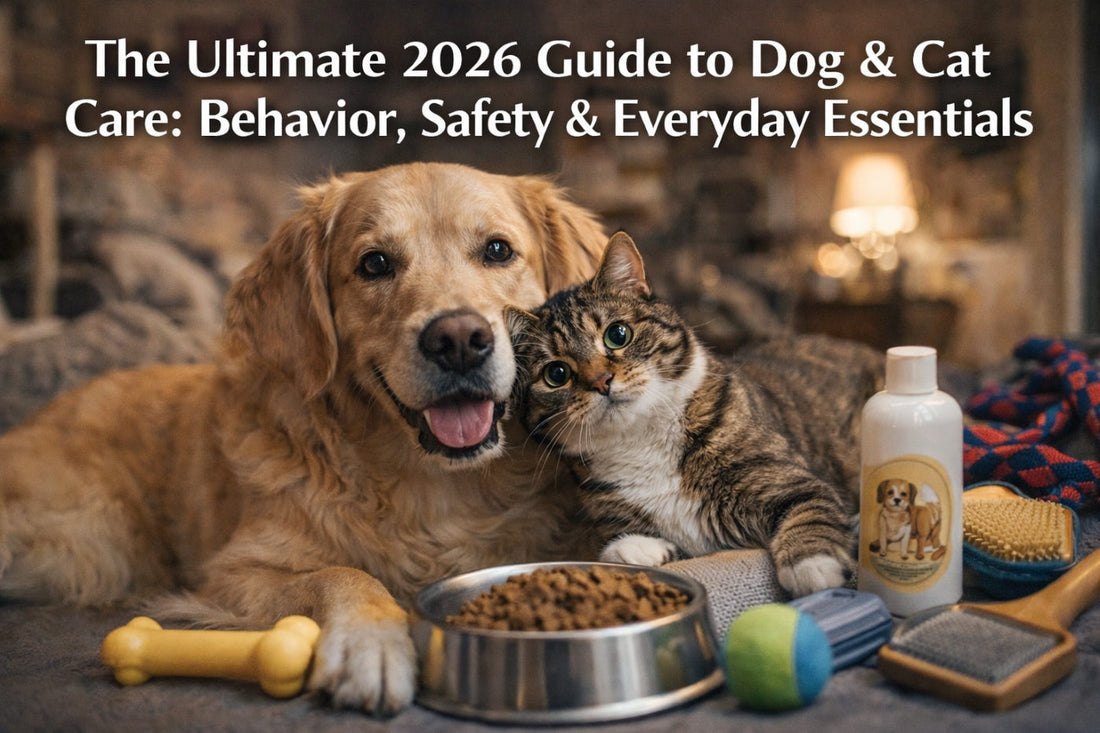 Golden retriever and cat with pet care essentials – ultimate 2026 guide to dog and cat care covering behavior, safety and daily needs