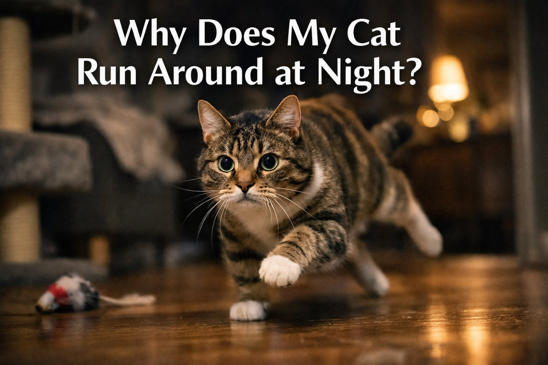 Cat running fast indoors at night – guide explaining night zoomies behavior and why cats become active at night