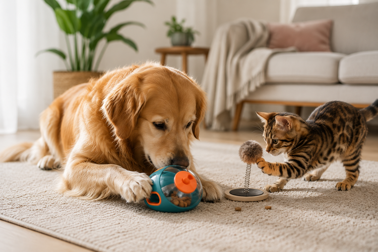 Calming pet products helping dogs and cats feel relaxed and stress-free