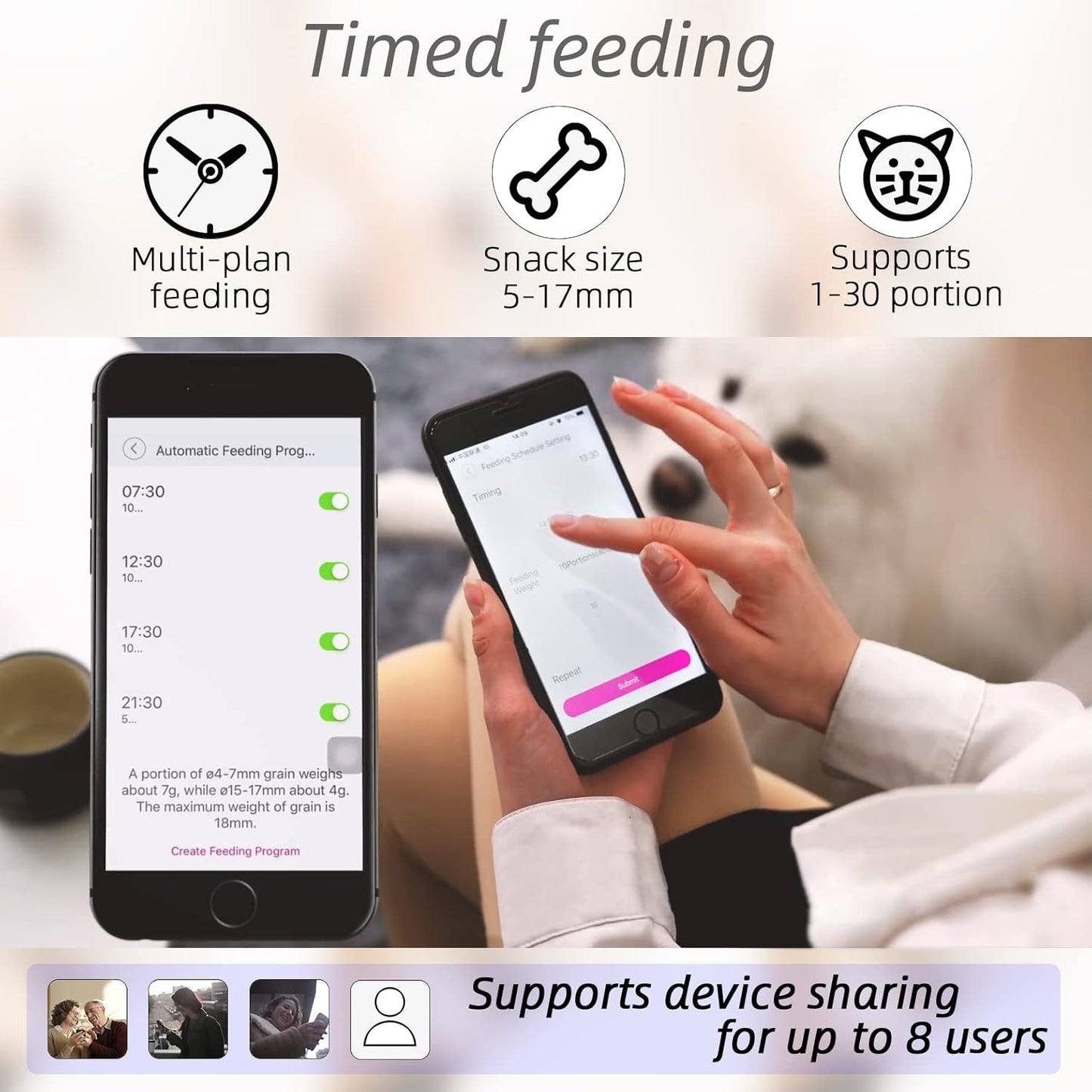 Automatic dog and cat feeder with mobile app schedule, portion control and smart feeding system