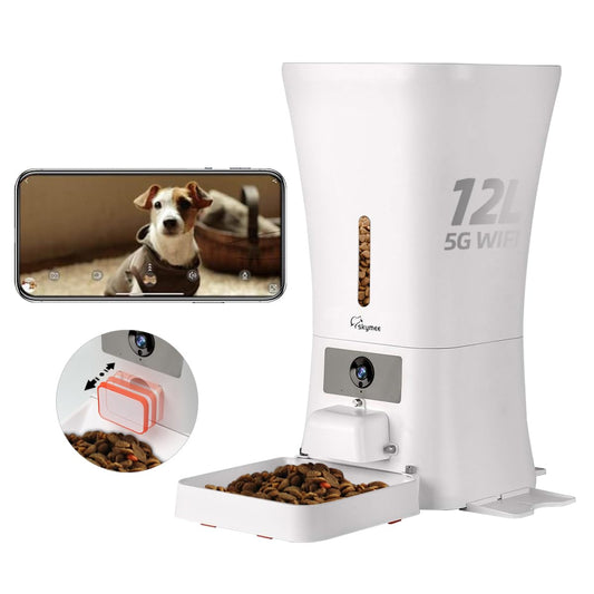 Automatic dog and cat feeder with camera, smart feeding system and visible food storage container