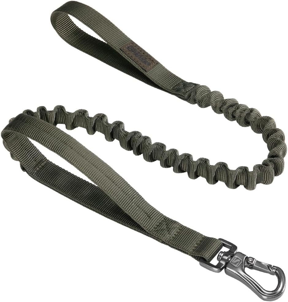 Bungee dog leash with dual padded handles and elastic shock absorber in ranger green for better control and comfortable dog walking