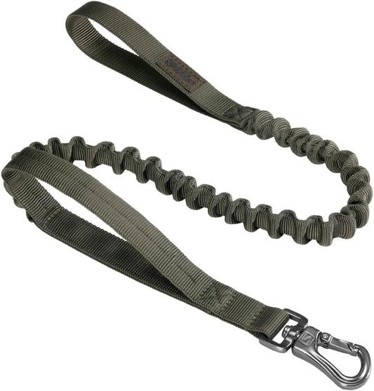 Bungee dog leash with dual padded handles and elastic shock absorber in ranger green for better control and comfortable dog walking