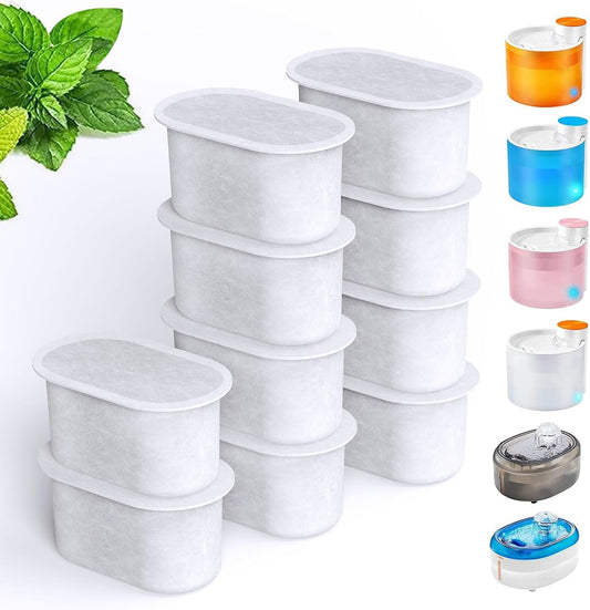 10 pack cat water fountain filter replacements compatible with WOPET fountains, activated carbon filters for clean and fresh pet drinking water