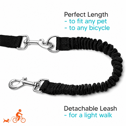 Shock absorbing bungee dog bike leash with detachable clips for flexible use and comfortable control