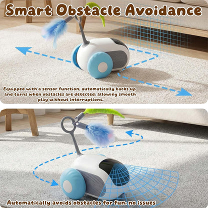interactive cat toy car with smart obstacle avoidance sensor automatically navigating around furniture for smooth uninterrupted play