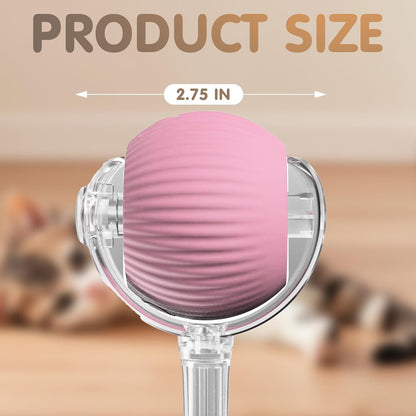 Pink interactive pet ball toy showing product size 2.75 inches suitable for cats and small dogs indoor play