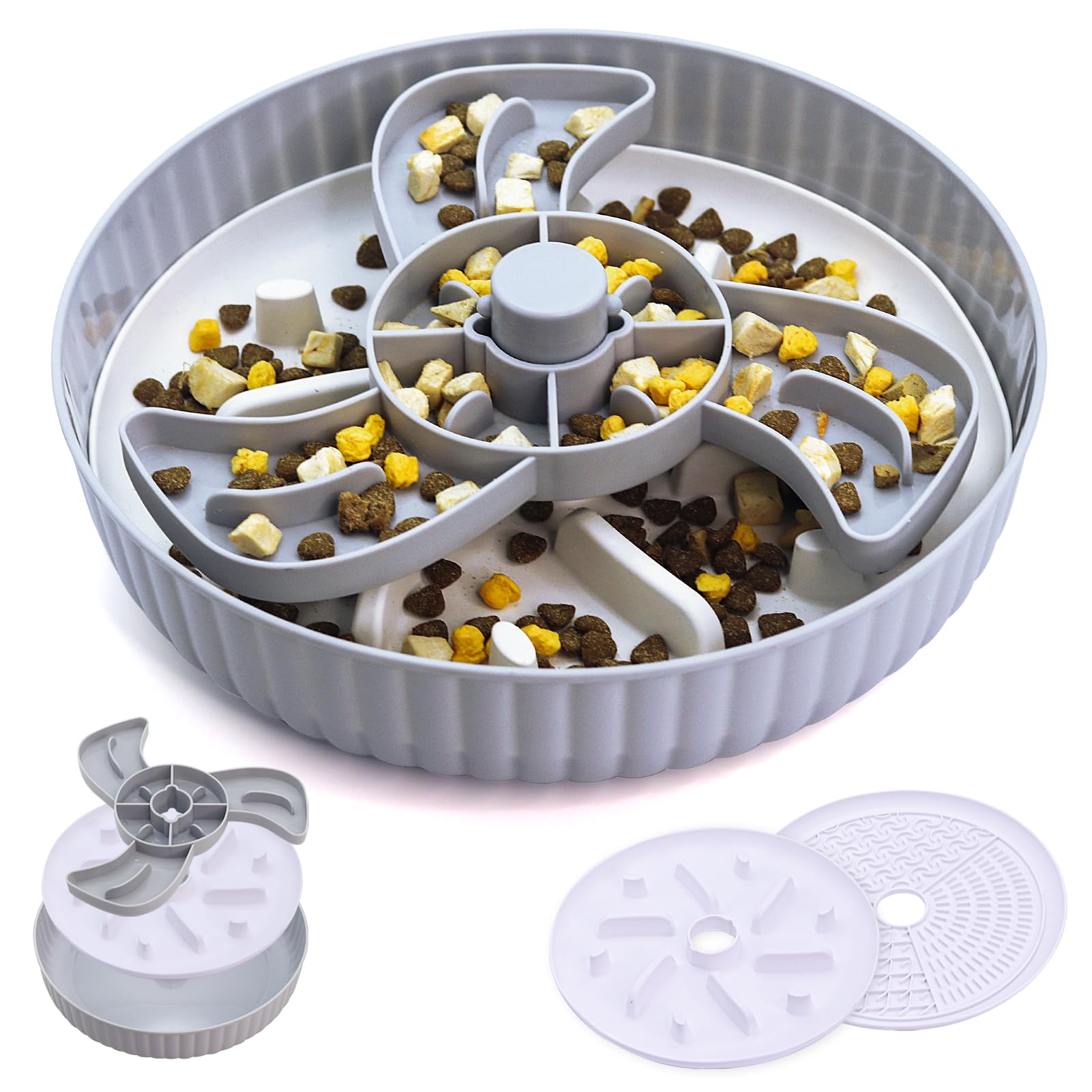 Interactive slow feeder dog bowl with puzzle design and removable mats, anti-choke feeding solution for dogs to slow eating and improve digestion