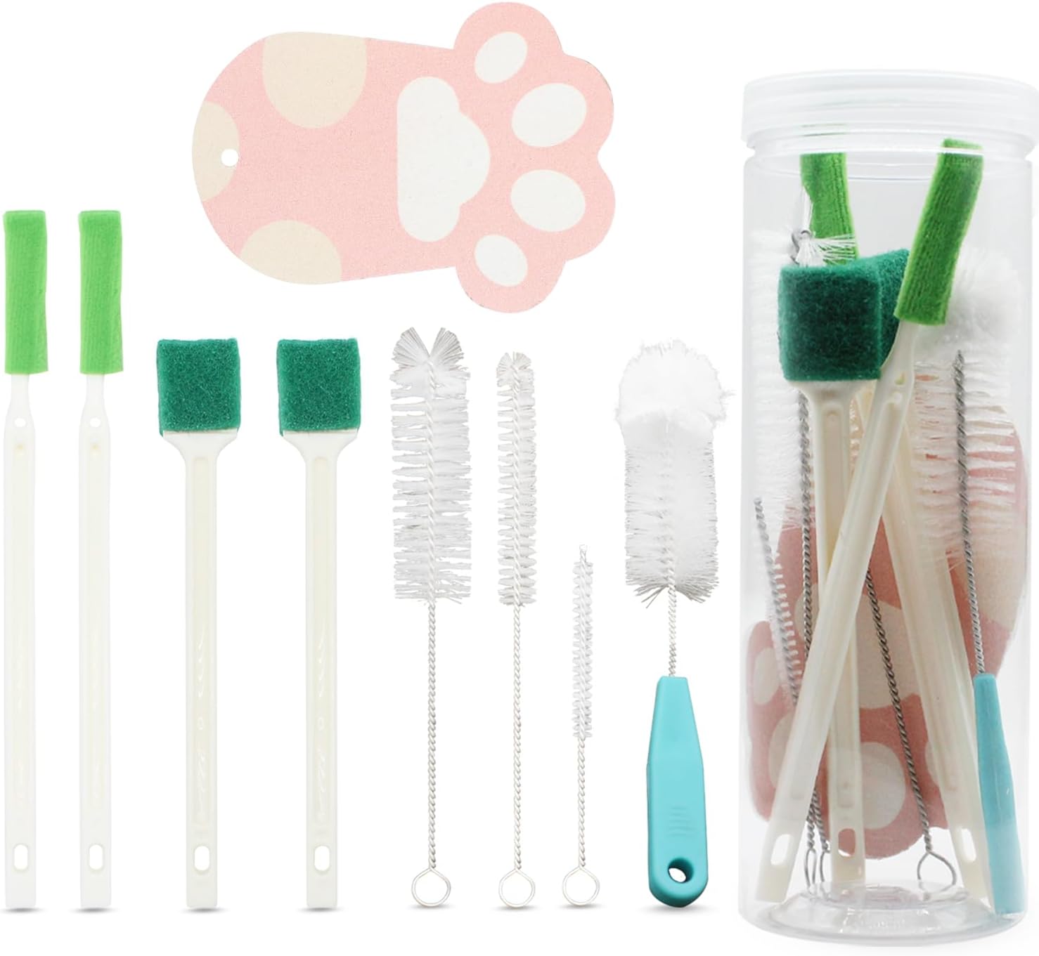 9-piece pet water fountain cleaning kit with brushes, sponge tools, and storage case for cleaning dog and cat water dispensers