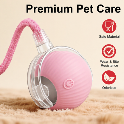Premium pink interactive pet ball toy with rope made from safe durable bite resistant material for cats and dogs