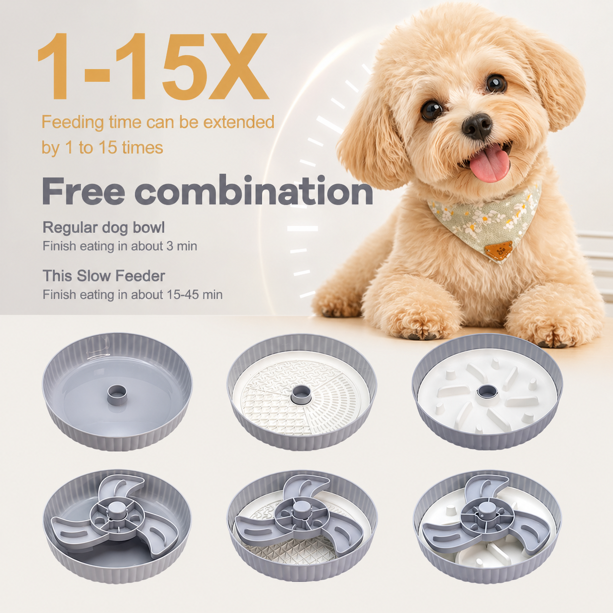 Slow feeder dog bowl with puzzle design that slows eating up to 15 times, interactive feeding system to prevent choking and improve digestion