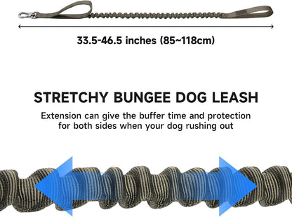 Stretchy bungee dog leash with elastic shock absorption and adjustable length 33.5 to 46.5 inches for safer and controlled dog walking