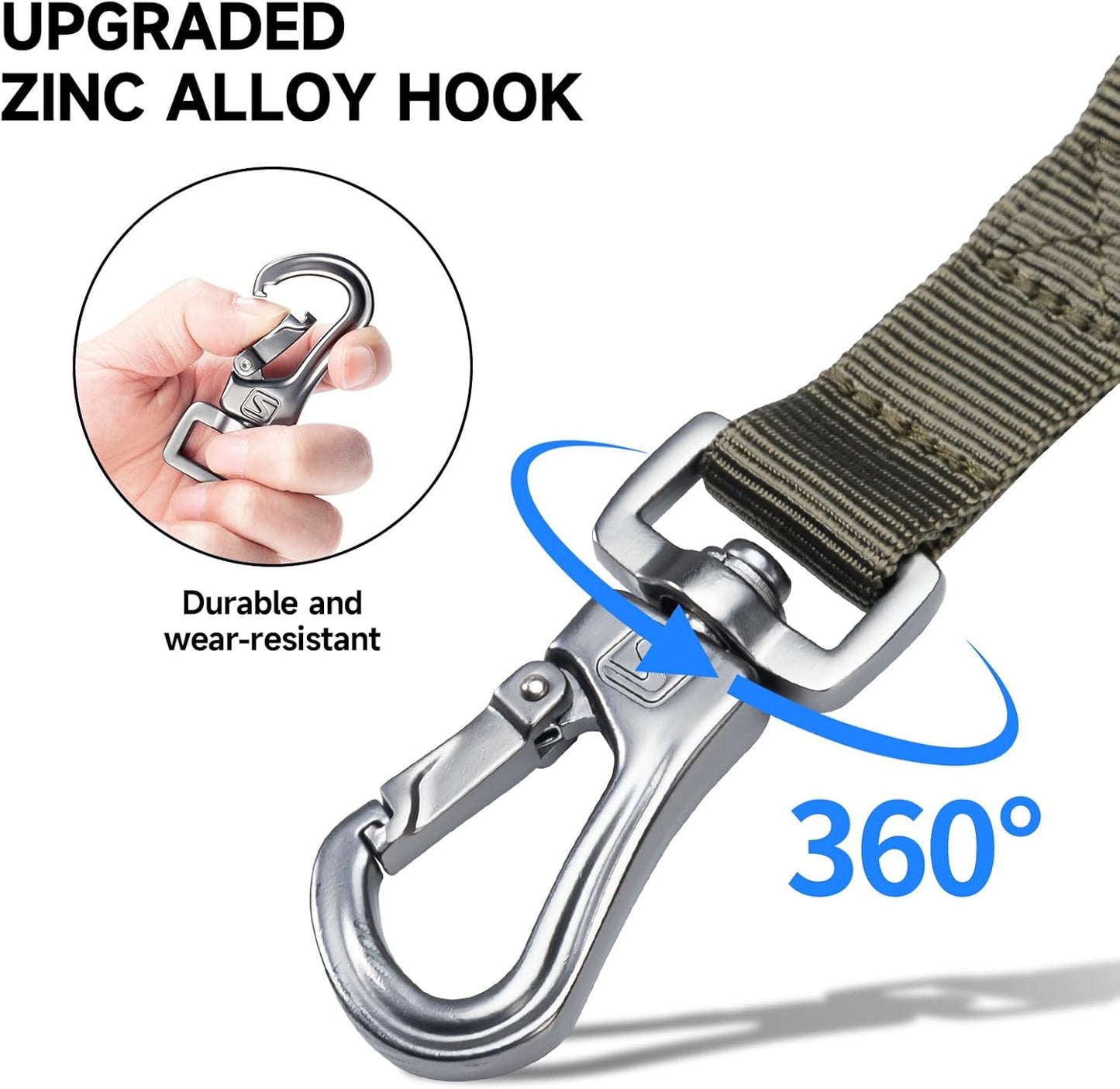 Heavy duty zinc alloy dog leash hook with 360 degree rotation durable wear resistant clip for secure and tangle free walking